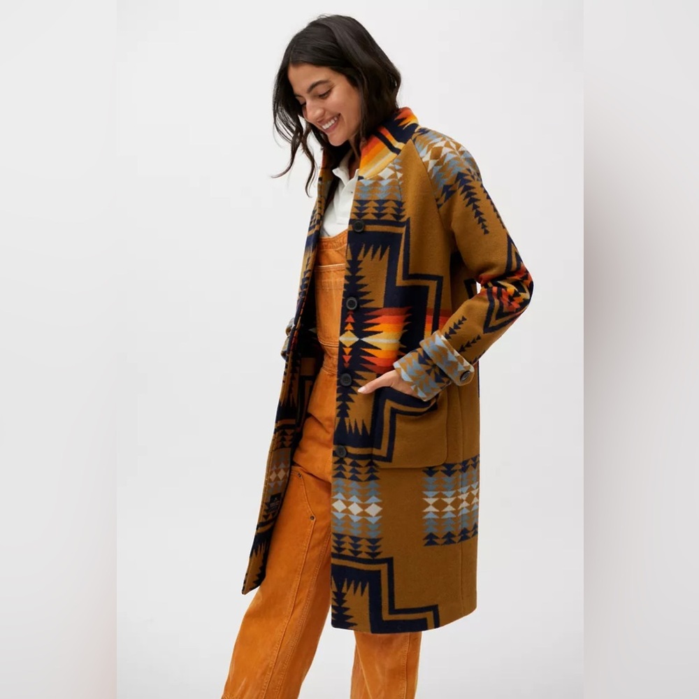 Pendleton Brown Geometric Patterned Long Coat
